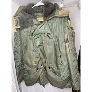 VTG 1950s USAF Green Flying Man's Parka‎ Fur Coat Rare Air Force Small Military